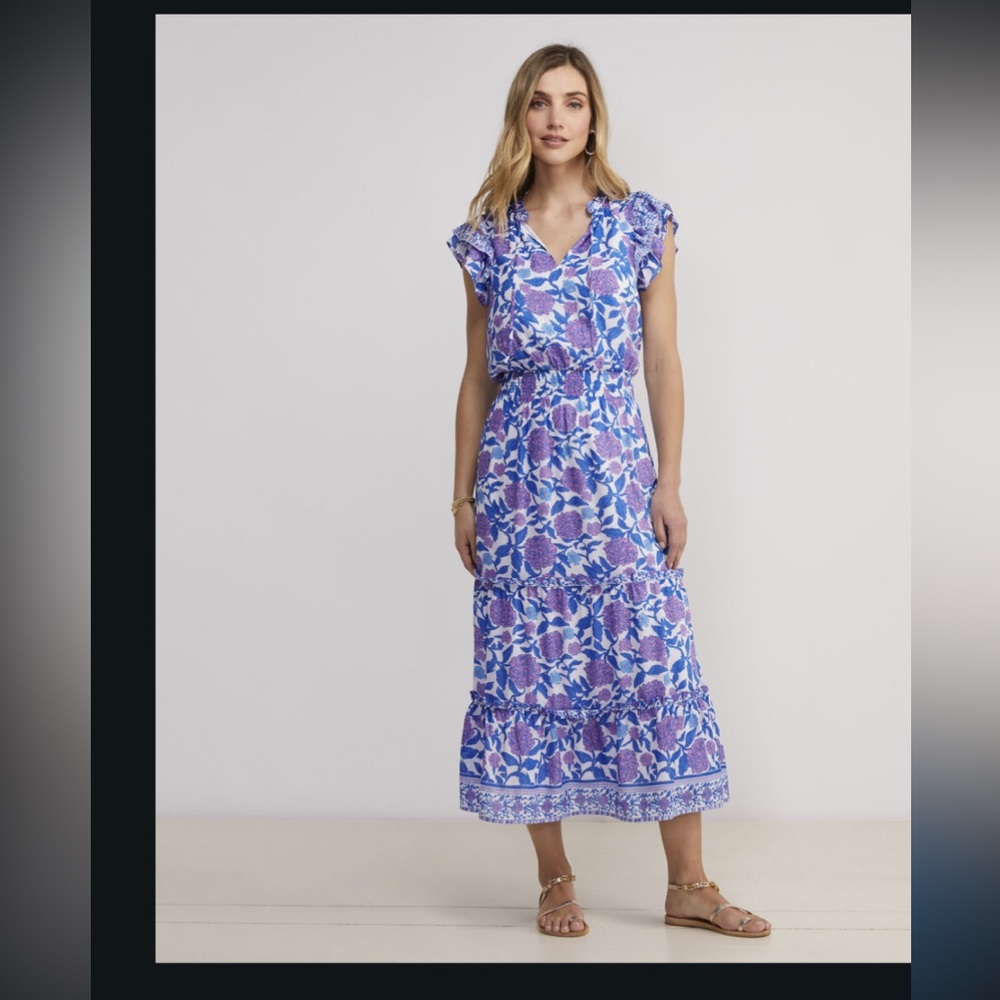 Elegant Blue and Purple Floral Maxi Dress